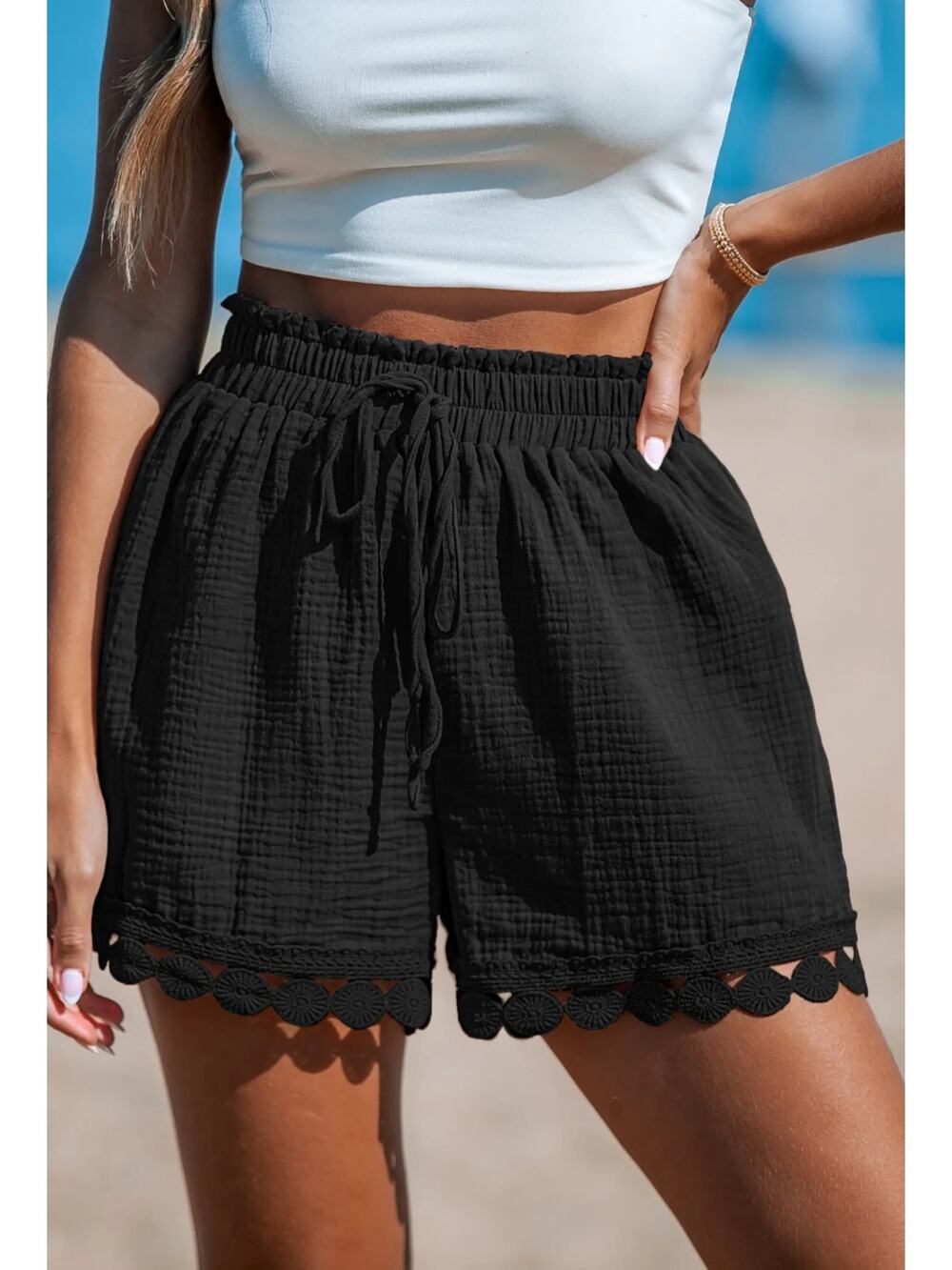 #197 MSRP $30 NWT CUPSHE HIGH WAIST COTTON GAUZE LACE COVER-UP SHORTS ♡SIZE S♡